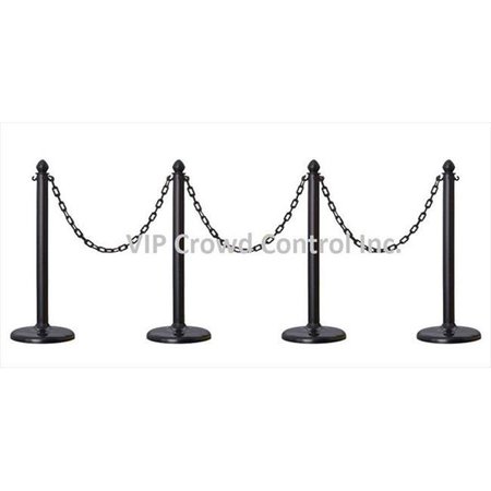 VIC CROWD CONTROL INC VIP Crowd Control 1840-4-32 14 in. Flat Base Plastic Stanchions - 32 ft. Chain; Black; 4 Piece 1840-4-32